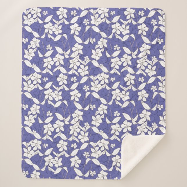 Couverture Sherpa Fleurs blanches modernes dessinées à la main avec  (Devant)