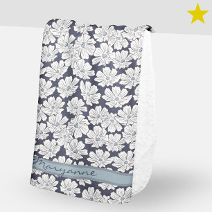 Couverture Sherpa Fleurs blanches rustiques esquisse teinte bleue no