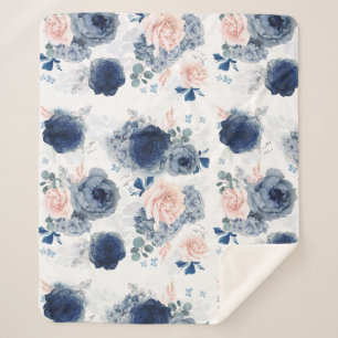 Couverture Sherpa Fleurs bleues et roses rousses élégantes et élégan