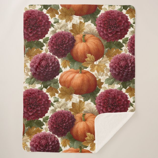 Couverture Sherpa Fleurs d'automne citrouilles et bourguignonnes (Devant)