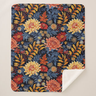 Couverture Sherpa Fleurs d'automne coloniales - Motif sans couture