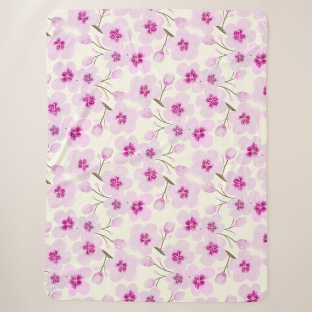 Couverture Sherpa Fleurs De Cerisier Aquarelle Et Crème (Devant)