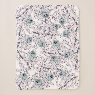 Couverture Sherpa Fleurs de cerisier mignonnes de hibou
