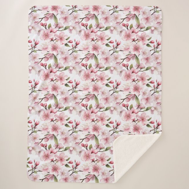 Couverture Sherpa Fleurs de cerisier roses jolies (Devant)