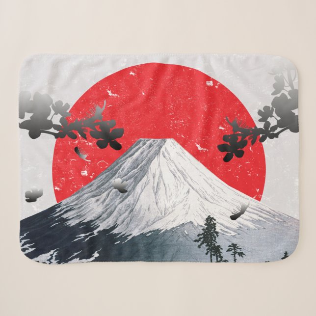 Couverture Sherpa Fleurs de cerisiers Mont Fuji Japon (Devant (Horizontal))