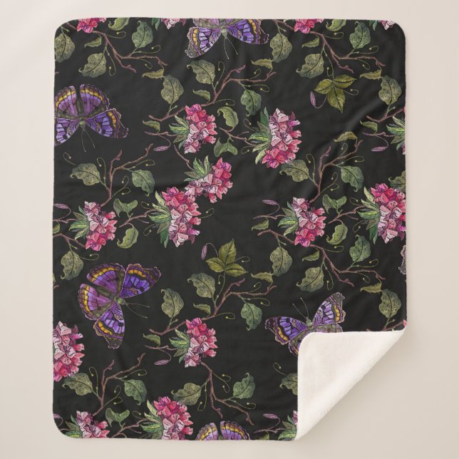 Couverture Sherpa Fleurs de datura brodées : Art Botanique (Devant)