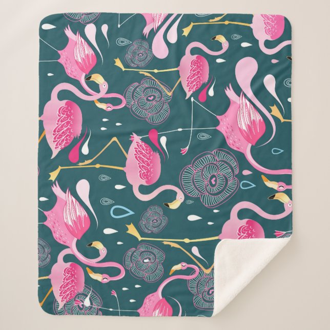 Couverture Sherpa Fleurs de Flamants roses : Graphisme foncé sans co (Devant)