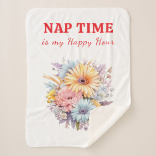 Couverture Sherpa Fleurs de l'heureuse heure de la sieste blanches r