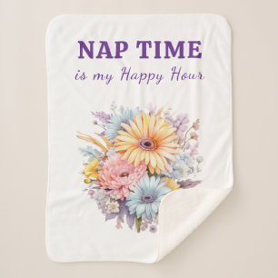 Couverture Sherpa Fleurs de l'heureuse heure de la sieste blanches v