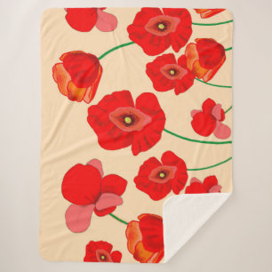 Couverture Sherpa Fleurs de pavot rouge