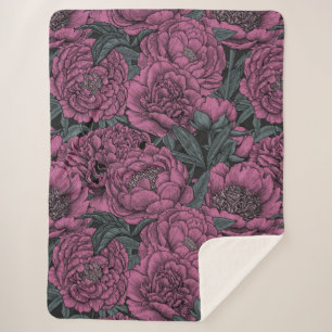 Couverture Sherpa Fleurs de pivoines violettes