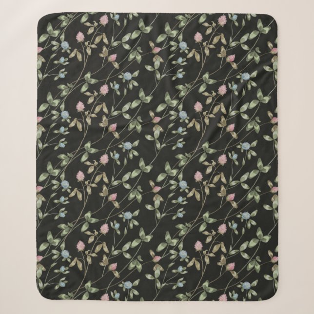 Couverture Sherpa Fleurs de prairie trèfle imprimés maison de campag (Devant)