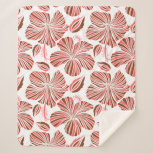 Couverture Sherpa Fleurs d'hibiscus hawaïens : style tropical brun.