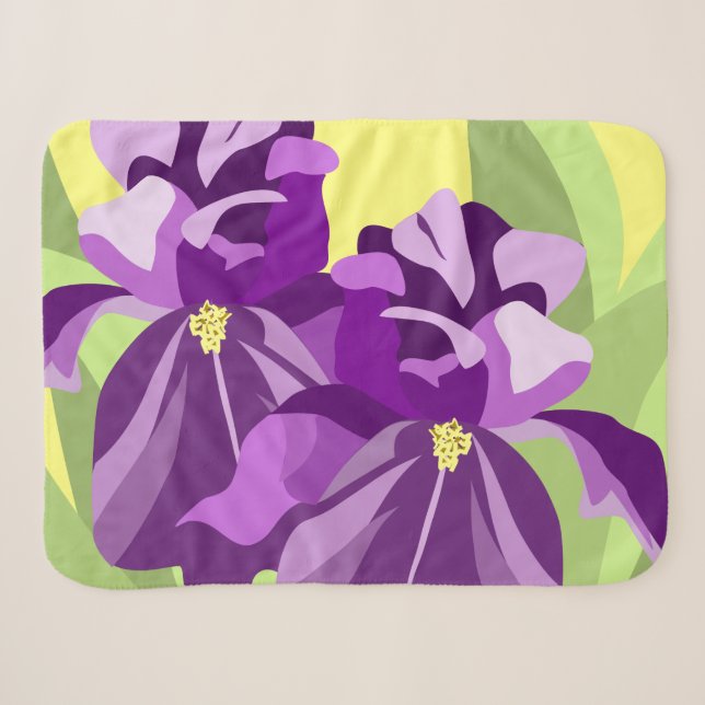 Couverture Sherpa Fleurs d'Iris Pourpre Barbu (Devant (Horizontal))