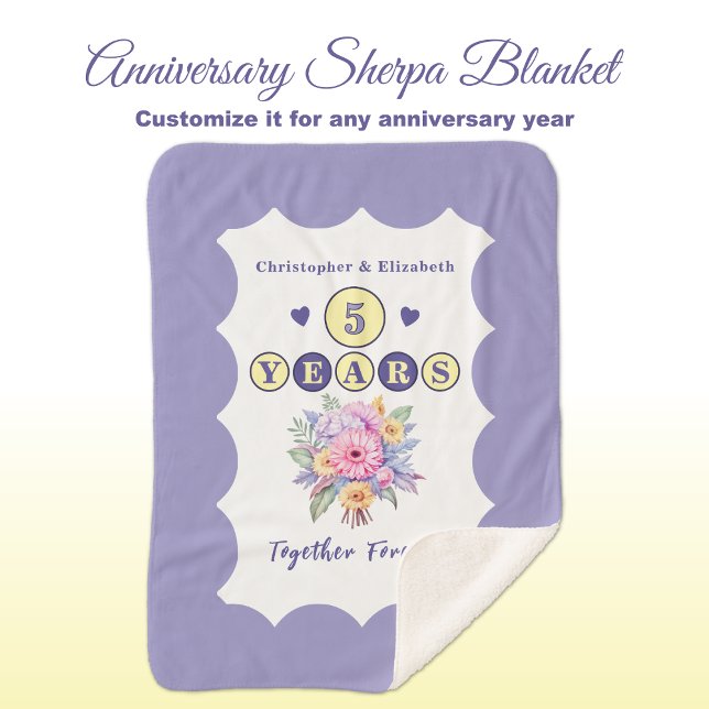 Couverture Sherpa Fleurs du 5ème anniversaire à jamais violet (Créateur téléchargé)