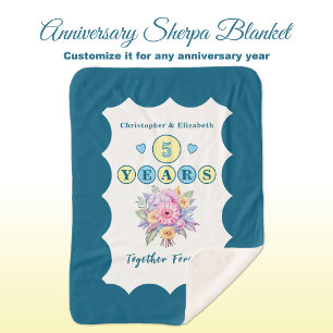 Couverture Sherpa Fleurs du 5ème anniversaire toujours bleu