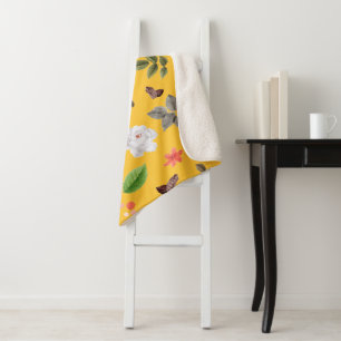 Couverture Sherpa Fleurs jaunes et roses blanches 10