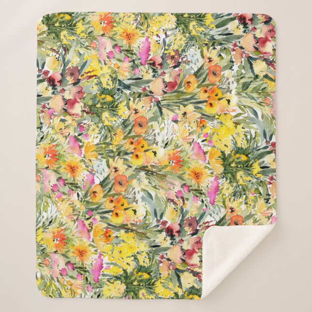 Couverture Sherpa Fleurs Minuscules Champ : Aquarelle Lumineuse. (Devant)