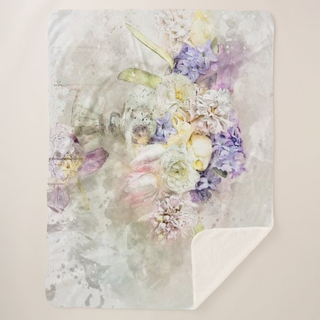 Couverture Sherpa *~* Fleurs Pastel AR26 Classique Moderne Romantiqu (Devant)