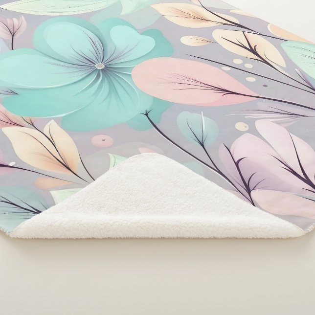 Couverture Sherpa Fleurs pastel et Feuilles sur Arrière - plan viole (3/4)