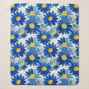 Couverture Sherpa Fleurs peintes bleu et jaune