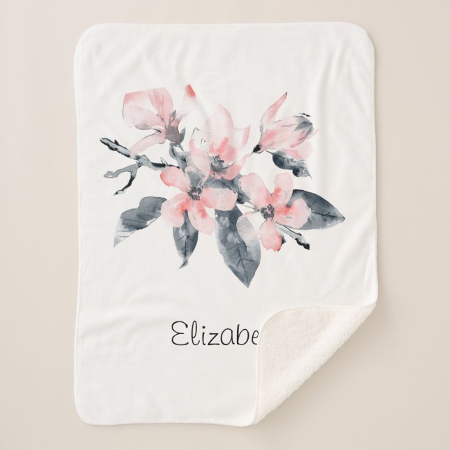 Couverture Sherpa Fleurs rose et gris Aquarelle classique (Devant)
