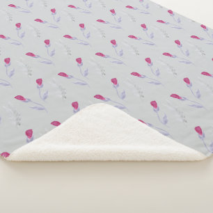 Couverture Sherpa Fleurs rose gris