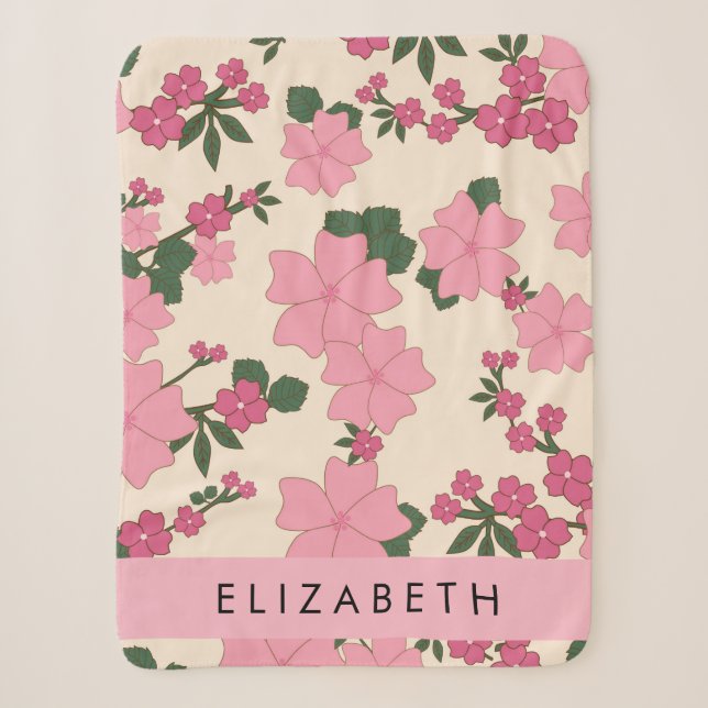 Couverture Sherpa Fleurs Roses, Motif De Fleurs, Votre Nom (Devant)