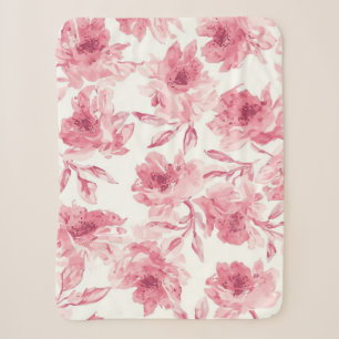 Couverture Sherpa Fleurs Roses Rouges Aquarelle Peintes Floral Aérie