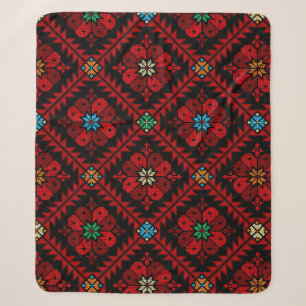 Couverture Sherpa Fleurs rouges Palestine Broderie tatreez Motif