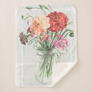 Couverture Sherpa Fleurs sauvages d'été - roses et rouges