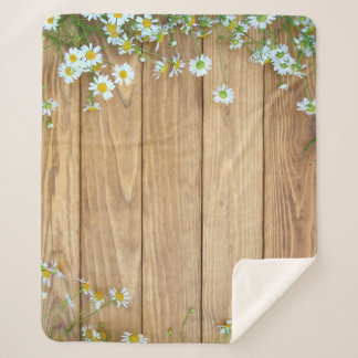 Couverture Sherpa Fleurs sauvages, herbes : arrière - plan en bois.
