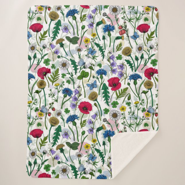 Couverture Sherpa Fleurs sauvages sur blanc cassé (Devant)