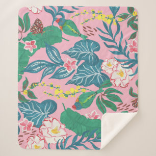 Couverture Sherpa Fleurs tropicales Abstraites, motif de guache pein