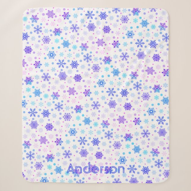 Couverture Sherpa Flocon de neige Pastel rose et bleu Nom personnali (Devant)