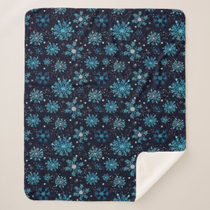 Couverture Sherpa Flocons de neige bleus et argentés d'hiver
