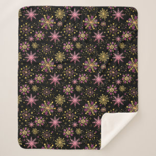 Couverture Sherpa Flocons de neige d'hiver en or et noir