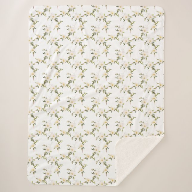 Couverture Sherpa Floral blanc romantique (Devant)