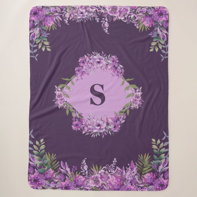 Couverture Sherpa Floral d'aubergine pourpre personnalisée (Devant)