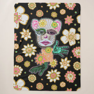 Couverture Sherpa Floral de galerie noire et rose par Natalie Schorr