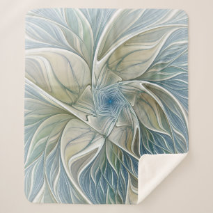 Couverture Sherpa Floral Dream Motif Abstrait Blue Khaki Fractal