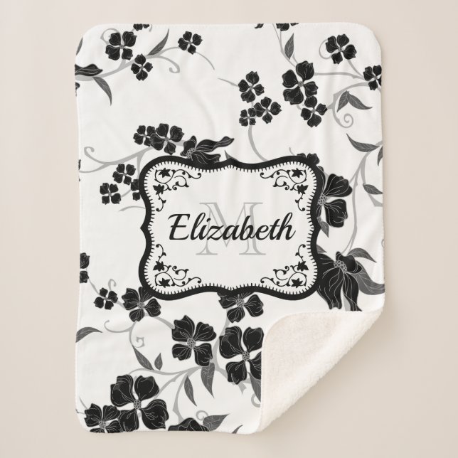 Couverture Sherpa Floral noir et blanc (Devant)