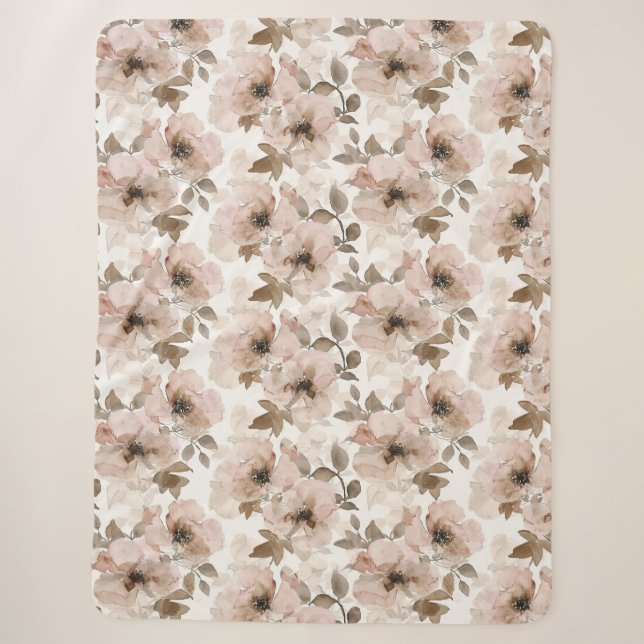 Couverture Sherpa Floral occidental rose Tan (Devant)
