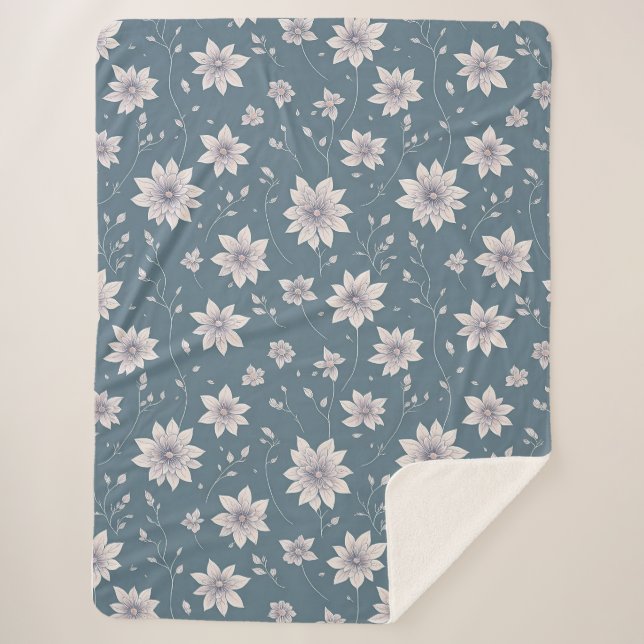Couverture Sherpa Floral Pattern on Teal Background (Devant)