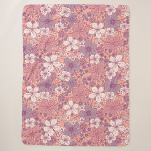 Couverture Sherpa Floral rose et violet pastel