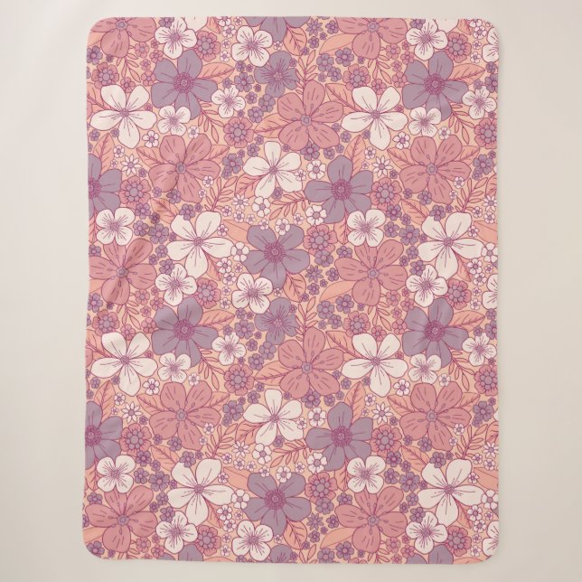 Couverture Sherpa Floral rose et violet pastel (Devant)