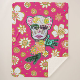 Couverture Sherpa Floral rose vif par Natalie Schorr