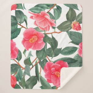 Couverture Sherpa Floral seamless pattern, red camellia flowers with
