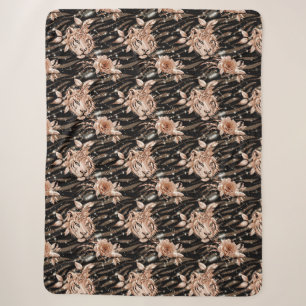 Couverture Sherpa Flore de tigre d'or Rose noir