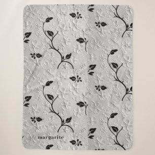 Couverture Sherpa Flore noir et blanc personnalisée Blanche Sherpa